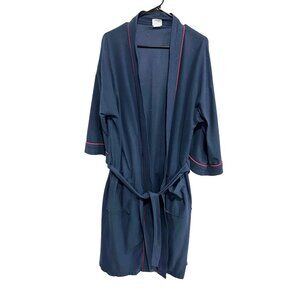 Vintage Puritan Navy Blue Robe With Red Trim Belted Waist One Size